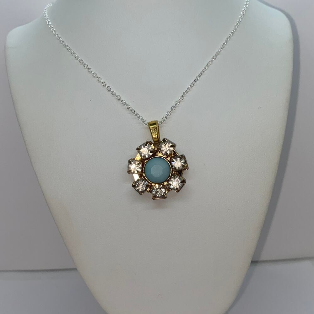 Silver & Gold-tone Rhinestone Pendant Necklace